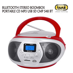 BLUETOOTH STEREO BOOMBOX PORTABLE CD MP3 USB SD CMP 548 BT ROUGE