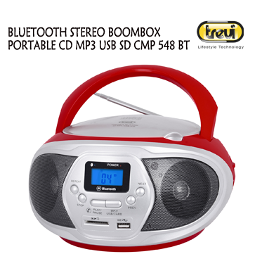BLUETOOTH STEREO BOOMBOX PORTABLE CD MP3 USB SD CMP 548 BT ROUGE
